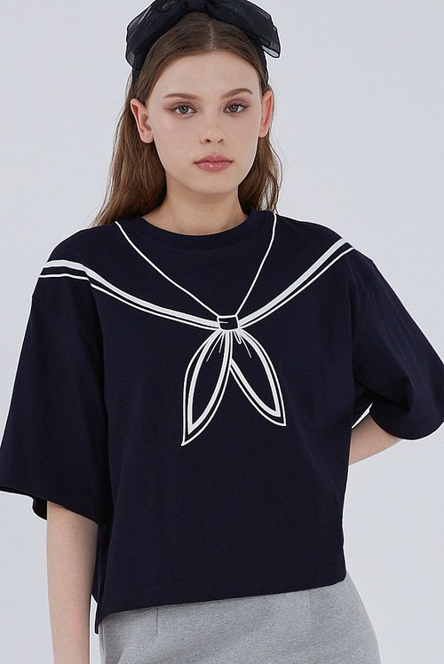 DEBB(종료)(뎁) [DEBB]Sailor Collar Fake Print T-Shirt_NV | 신세계V