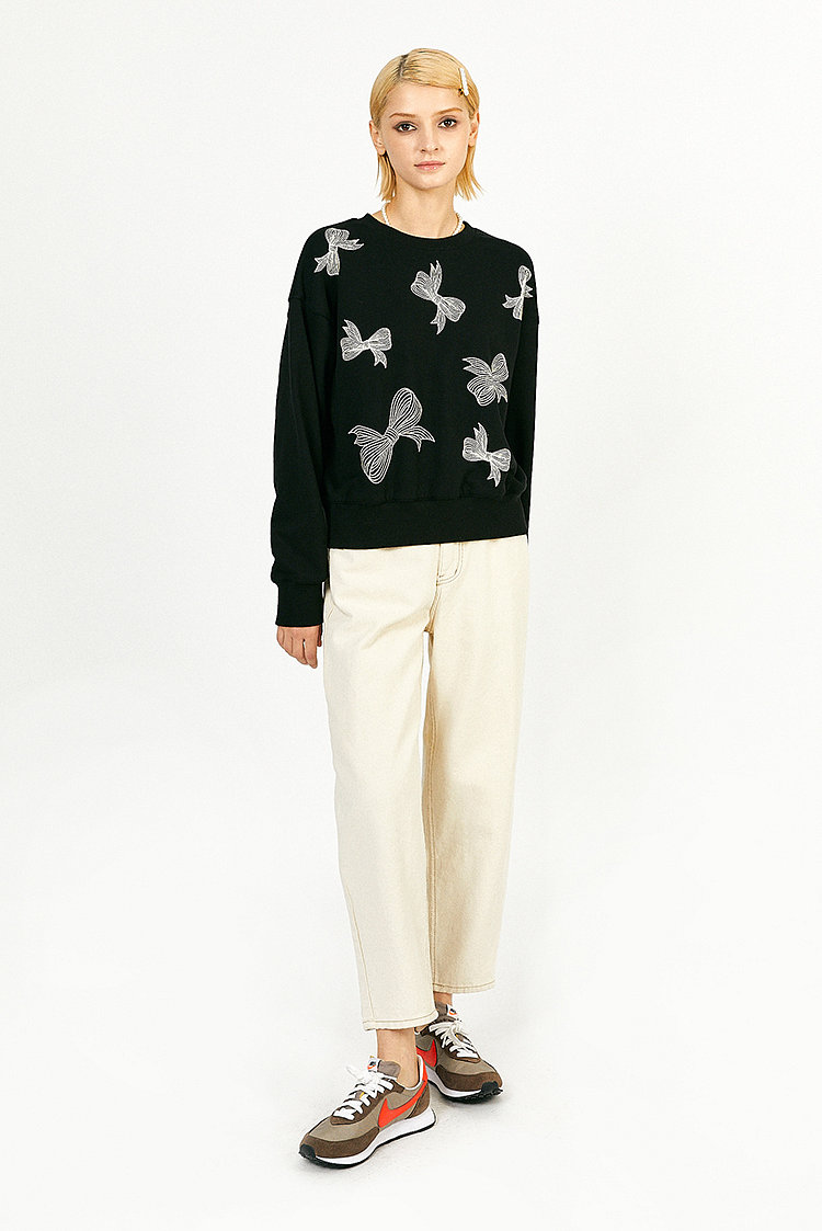 DEBB(종료)(뎁) [DEBB]Ribbon Print Sweatshirt_BK | 신세계V