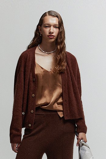 L`H.A.S RACCOON RELAXED CARDIGAN_BRICK | 신세계V