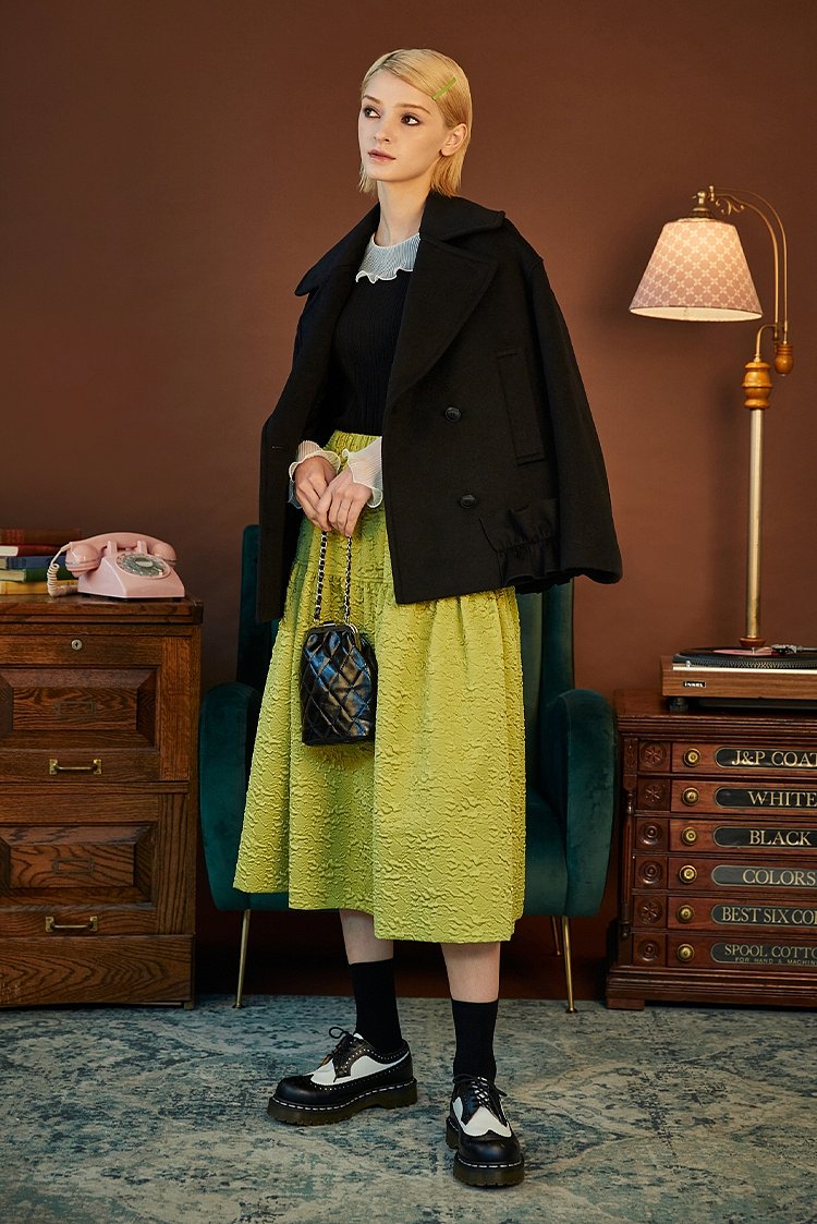DEBB(종료)(뎁) [DEBB]Ruffle Half Coat_BK | 신세계V