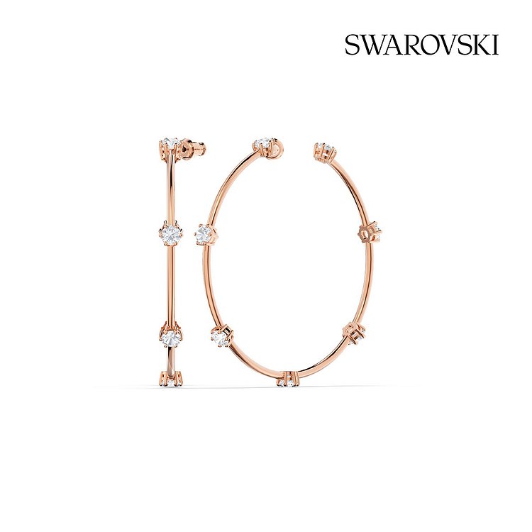 [스와로브스키/본사정품] Constella 화이트 로즈골드 후프 귀걸이 M 5609706