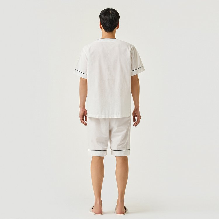 남 50수 코튼 시어서커 브이넥 5부 파자마 세트