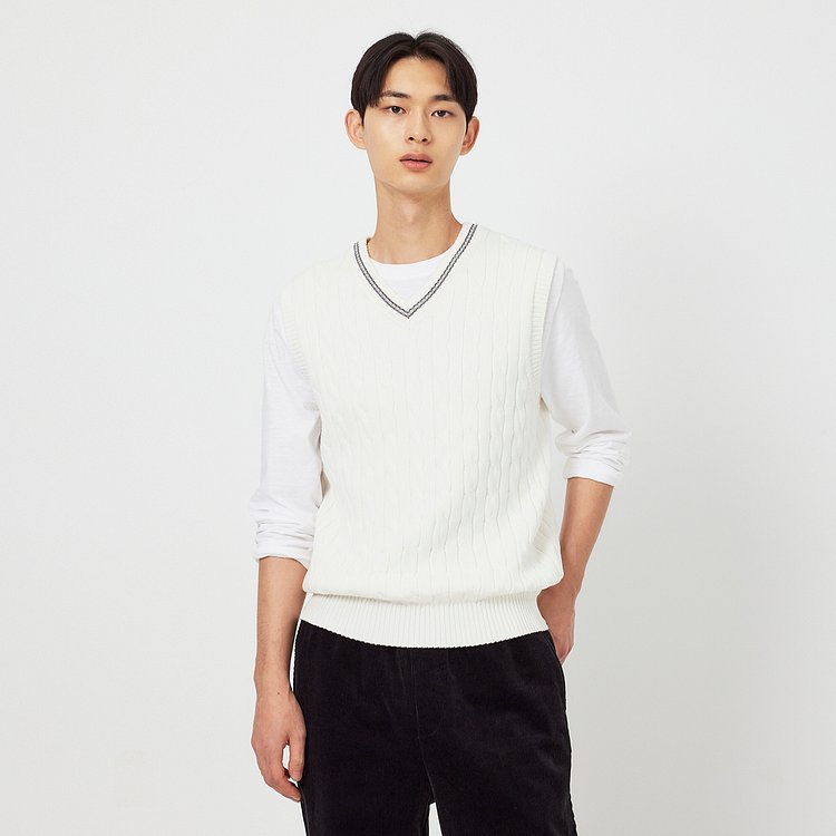 남 브이넥 케이블 니트 베스트