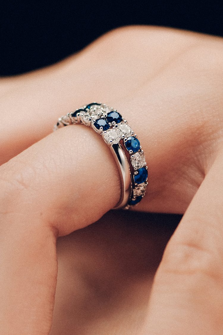 [미꼬] 올가0.1ct 풀 이터너티링 가드링 다이아몬드 사파이어 콤비 풀세팅