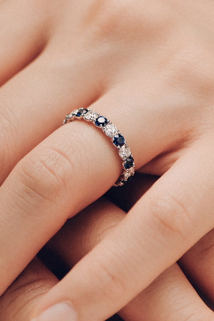 [미꼬] 올가0.1ct 풀 이터너티링 가드링 다이아몬드 사파이어 콤비 풀세팅