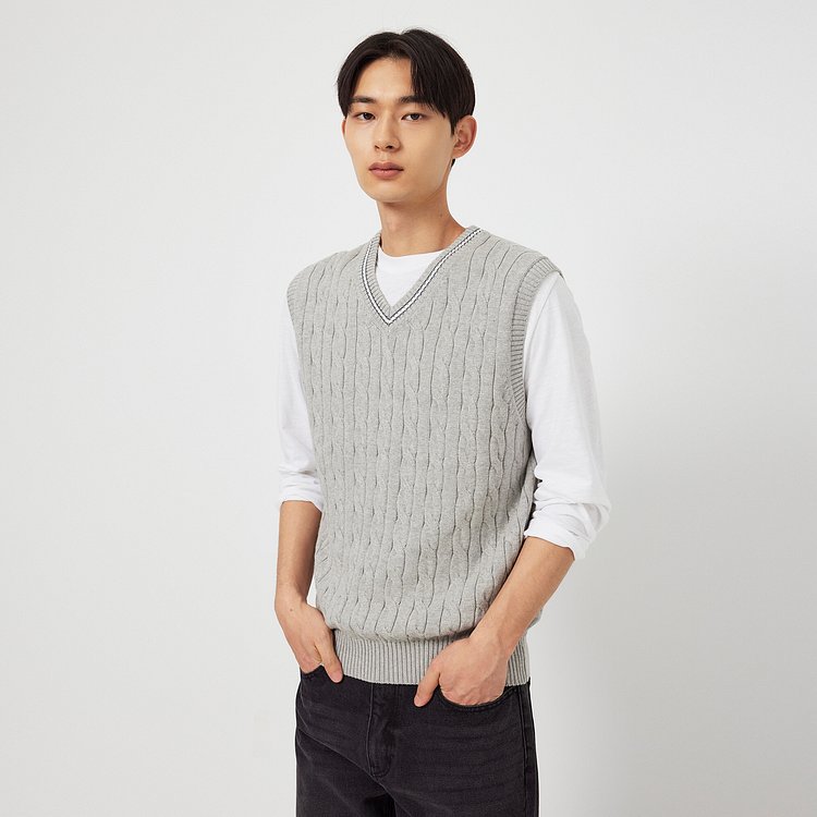 남 브이넥 케이블 니트 베스트