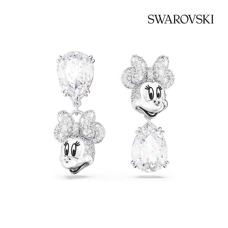 [스와로브스키/본사정품] Disney100 Minnie Mouse 로듐 비대칭 드롭 귀걸이 5668779