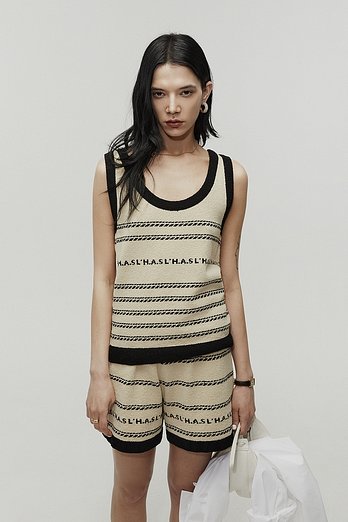 L`H.A.S MARINE JQD BOUCLE KNITTED TOP_BEIGE | 신세계V