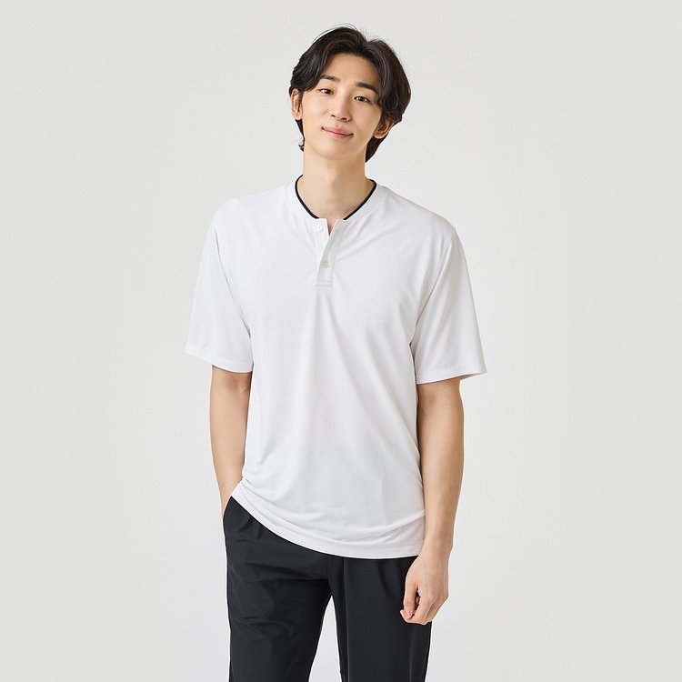 남 액티브 넥변형 티셔츠