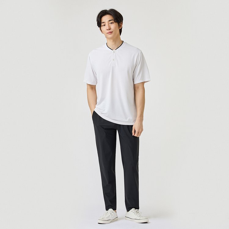 남 액티브 넥변형 티셔츠