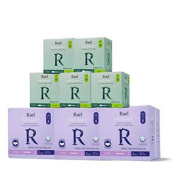 RAEL 라엘 유기농 순면커버 생리대 대형5+입오버M 8p 3팩 | 신세계V