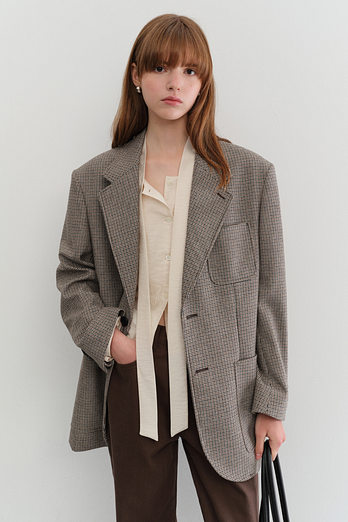 DUNST UNISEX OVERSIZED WOOL BLAZER BROWN CHECK_UDJA5C104W2 | 신세계V