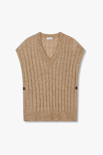 BRUNELLO CUCINELLI 여성 스팽글 케이블 브이넥 베스트 | 신세계V