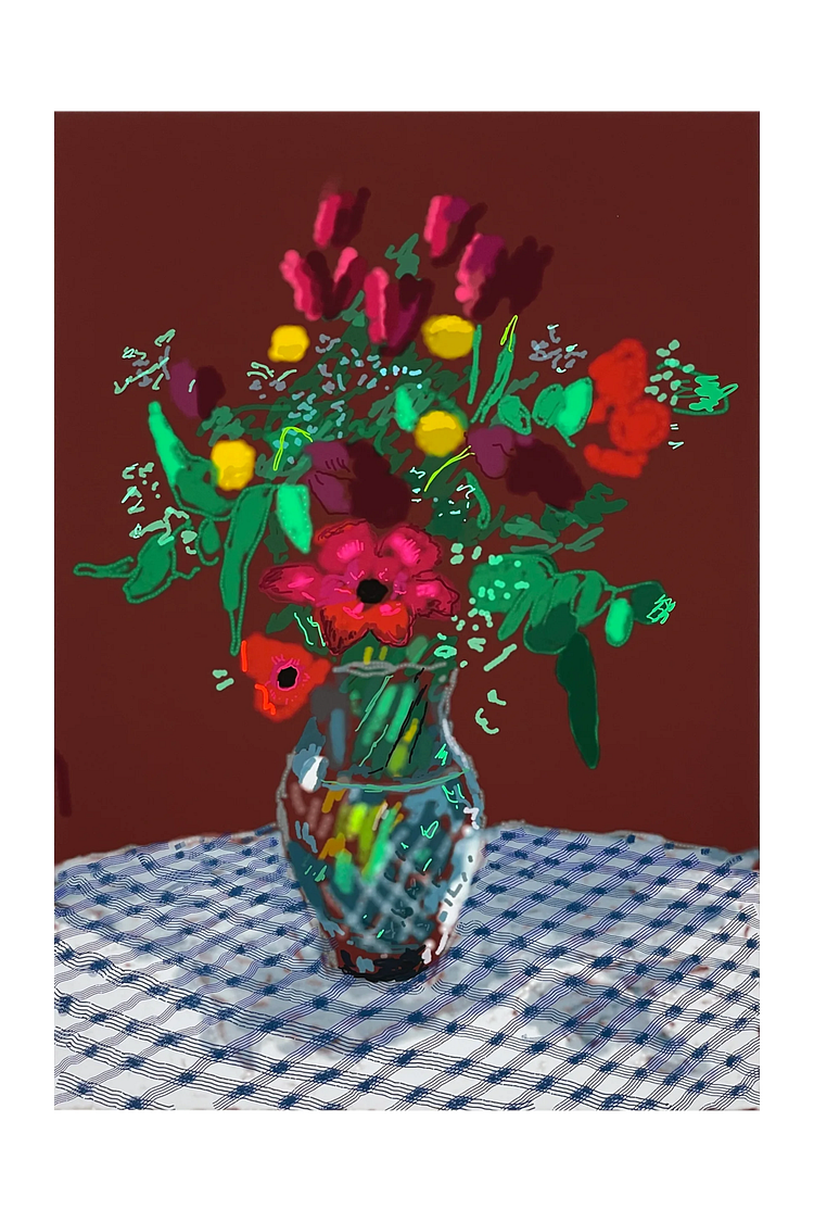 (원화) 데이비드 호크니, 아이패드드로잉, <16 February 2021 &ndash; More Flowers in a Glass Vase>