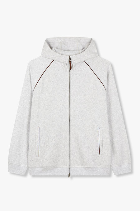 BRUNELLO CUCINELLI(브루넬로 쿠치넬리) 남성 레더 파이핑 래글런 후드 집업 | 신세계V