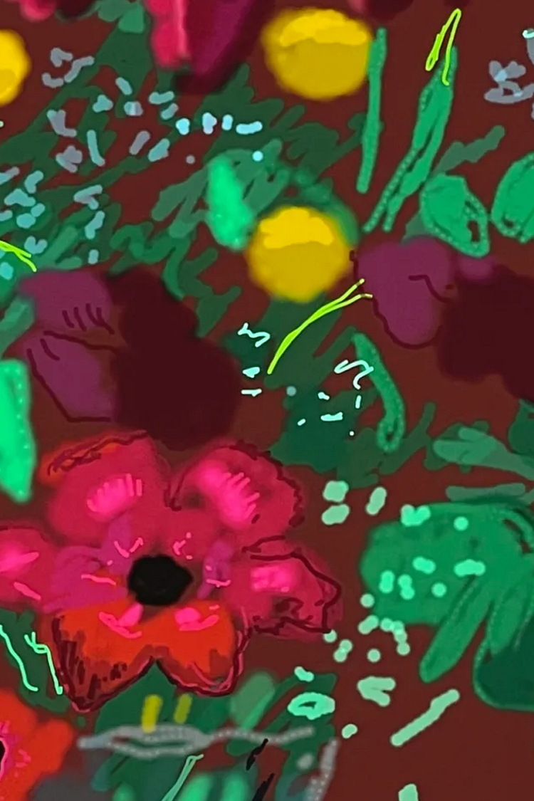 (원화) 데이비드 호크니, 아이패드드로잉, <16 February 2021 &ndash; More Flowers in a Glass Vase>
