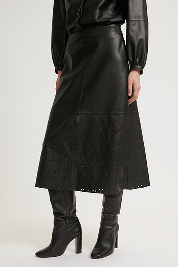 YVES SALOMON [공식] 이브살로몬 펀칭 레더 스커트 | 신세계V