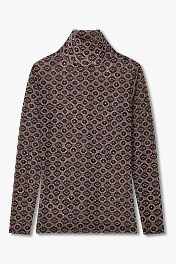 DRIES VAN NOTEN 프린트 터틀넥 시스루 티셔츠 (브라운) | 신세계V