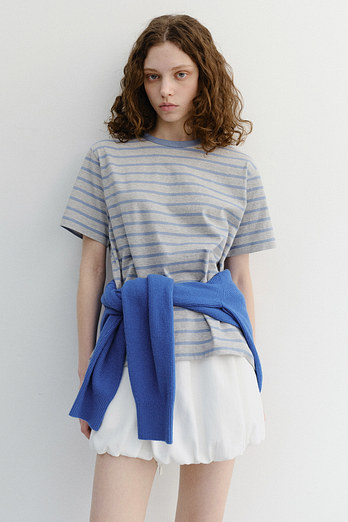 DUNST UNISEX STRIPED T-SHIRT MELANGE GREY BLUE_UDTS6B126G2 | 신세계V