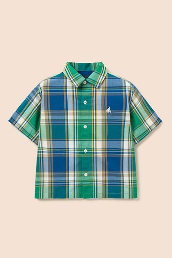 BEANPOLE KIDS [시즌오프30%][BEANPOLE KIDS] 마드라스 체크 반소매 셔츠 - 그린 (BI6565U01M) | 신세계V