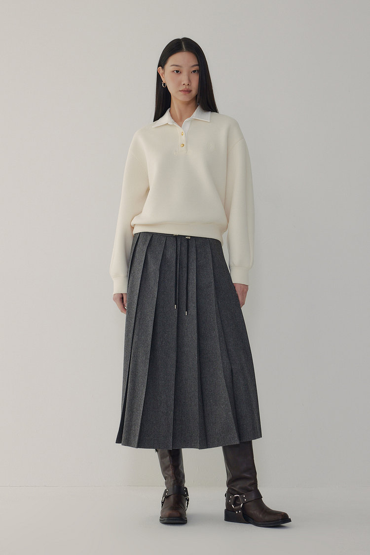 울 블렌드 플리츠 롱 스커트