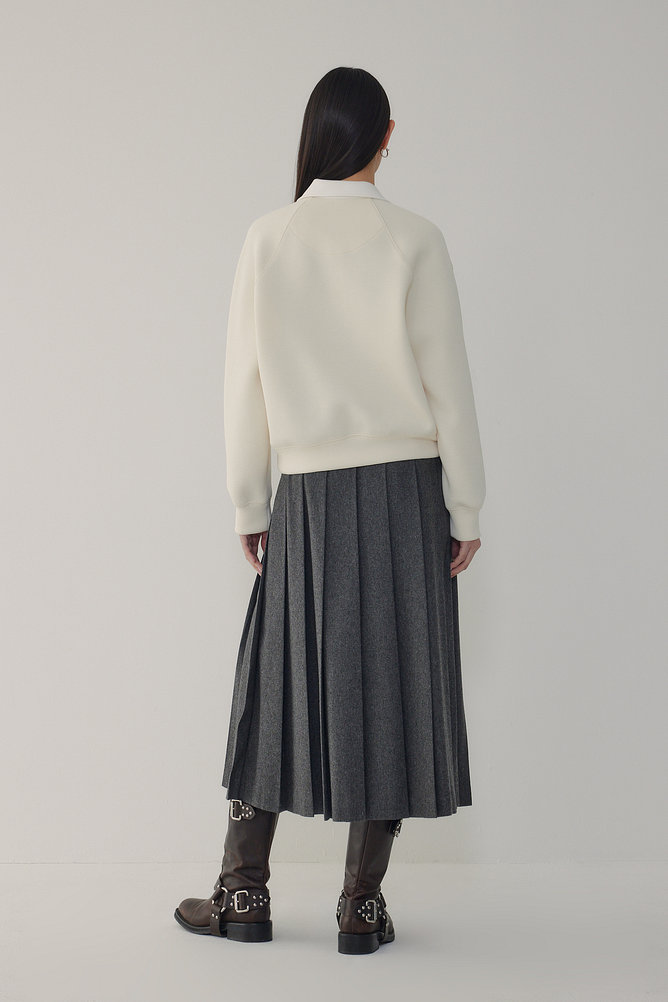 울 블렌드 플리츠 롱 스커트