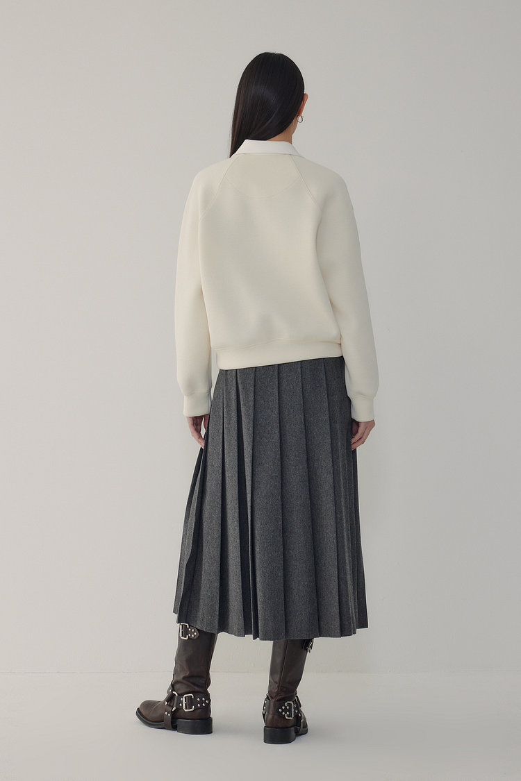 울 블렌드 플리츠 롱 스커트