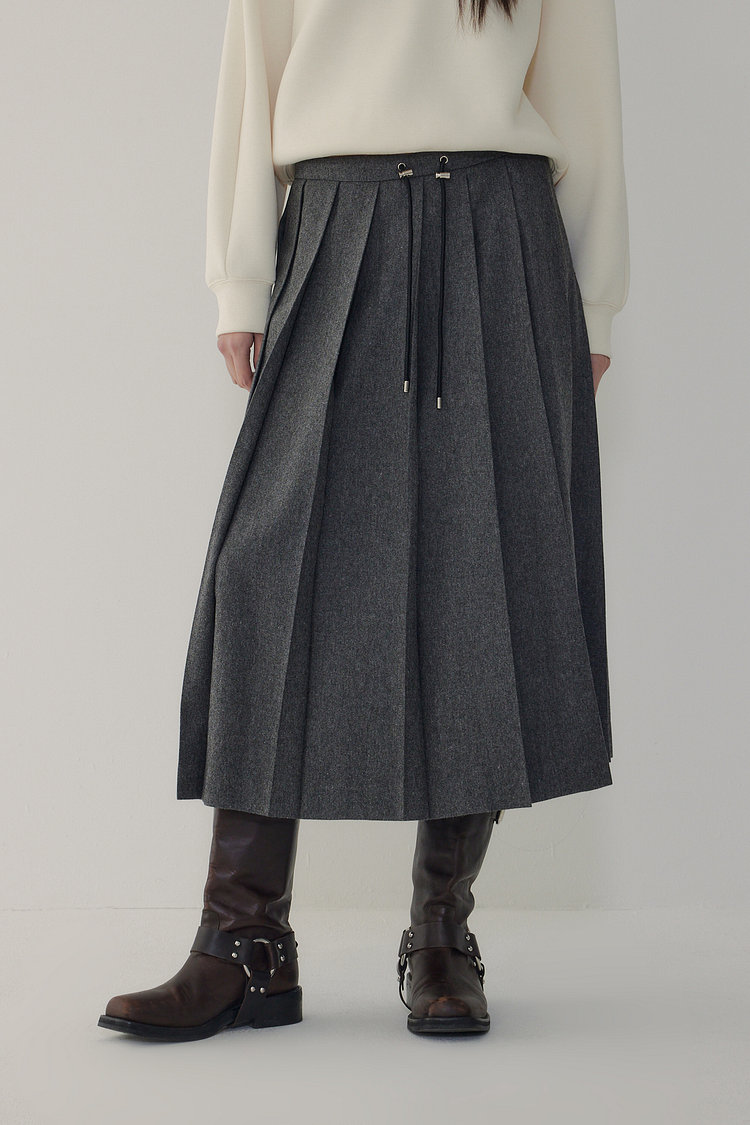 울 블렌드 플리츠 롱 스커트