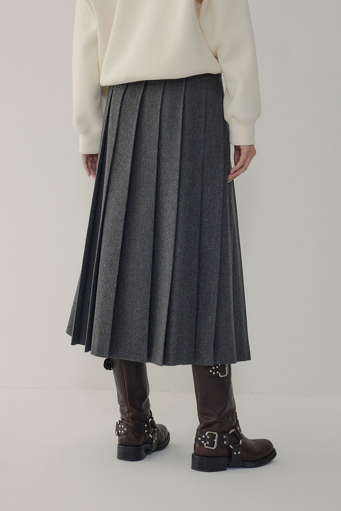 울 블렌드 플리츠 롱 스커트
