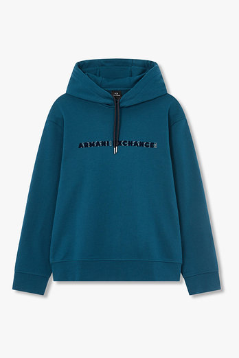 ARMANI EXCHANGE 남성 오버랩 로고 디테일 코튼 후디 | 신세계V