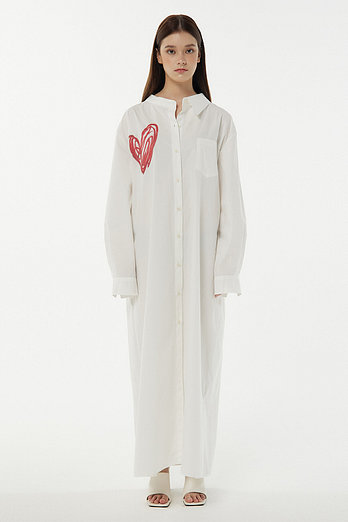 MMAM Scribble heart long shirt dress _ Ivory | 신세계V