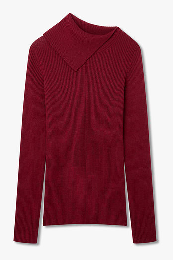 Yohji Yamamoto [Y's]폴드 넥 리브드 슬림 핏 니트 | 신세계V