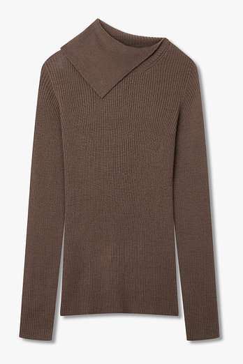 Yohji Yamamoto [Y's]폴드 넥 리브드 슬림 핏 니트 | 신세계V
