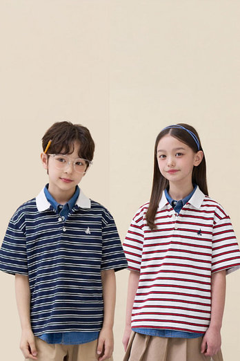 BEANPOLE KIDS [시즌오프30%][BEANPOLE KIDS] 26SS 멀티 스트라이프 럭비 반소매 티셔츠 (2종 택1) | 신세계V