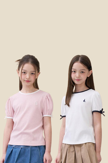 BEANPOLE KIDS [시즌오프30%][BEANPOLE KIDS] 26SS 여아 베이직 골지 반소매 티셔츠 (2종 택1) | 신세계V