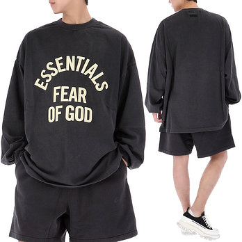 FEAR OF GOD [피어오브갓] 에센셜 캠퍼스 90s 롱 슬리브 125SP262011F FADEDBLACK | 신세계V
