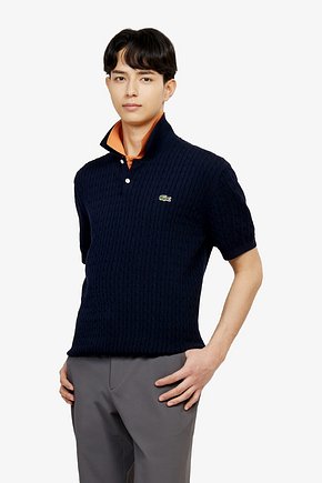 LACOSTE(라코스테) [라코스테 공식] 남성 케이블 반팔 스웨터 폴로 셔츠 PH368E-56G 166 | 신세계V