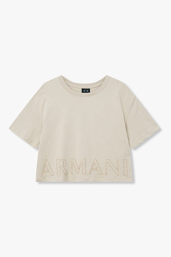ARMANI EXCHANGE 여성 비즈 아웃라인 로고 크롭 티셔츠 | 신세계V