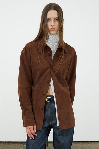 L`H.A.S RELAXED FAUX SUEDE SHIRT_BROWN | 신세계V