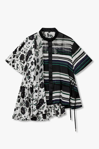 SACAI 여성 믹스 패턴 스트링 블라우스 | 신세계V