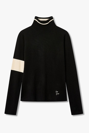 Yohji Yamamoto [FEMME]배색 트림 터틀넥 니트 풀오버_블랙 | 신세계V