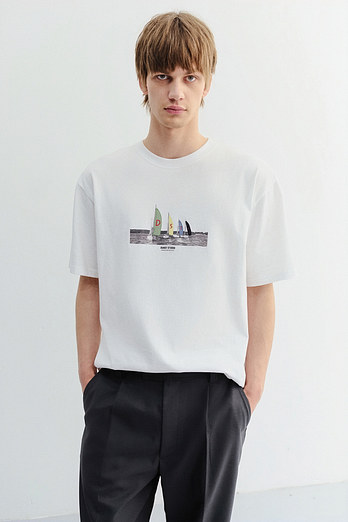 DUNST UNISEX APPLIQUE YACHT T-SHIRT OFF WHITE_M_UDTS6B134OW | 신세계V