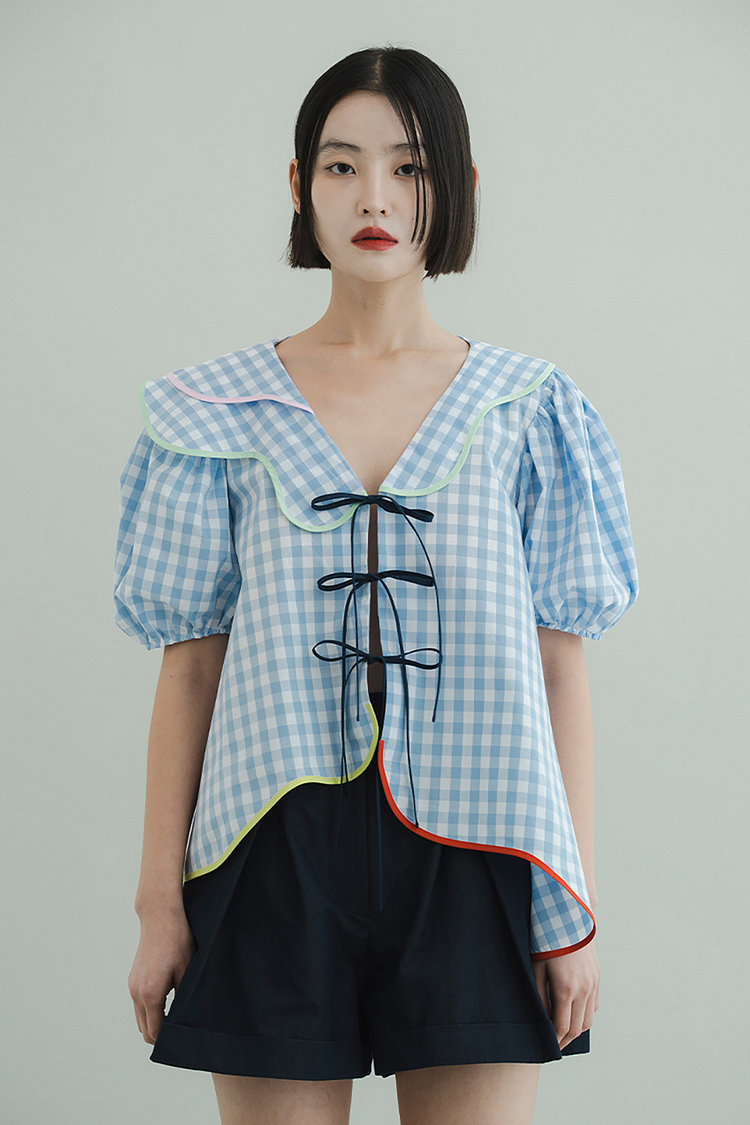 DANA Gingham Blouse - Sky Blue