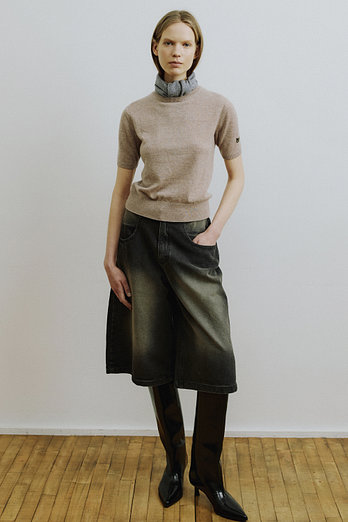 MOLLIOLLI BORI Cashmere 100% Short Sleeve Knit Top [Toast] | 신세계V