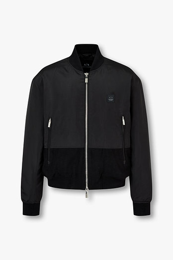 ARMANI EXCHANGE 남성 울 믹스 로고 패치 블루종 | 신세계V