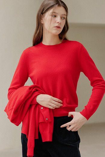 JE NE SAIS QUOI [100% Cashmere]  시그니처 크루넥 캐시미어 풀오버_ 레드 | 신세계V