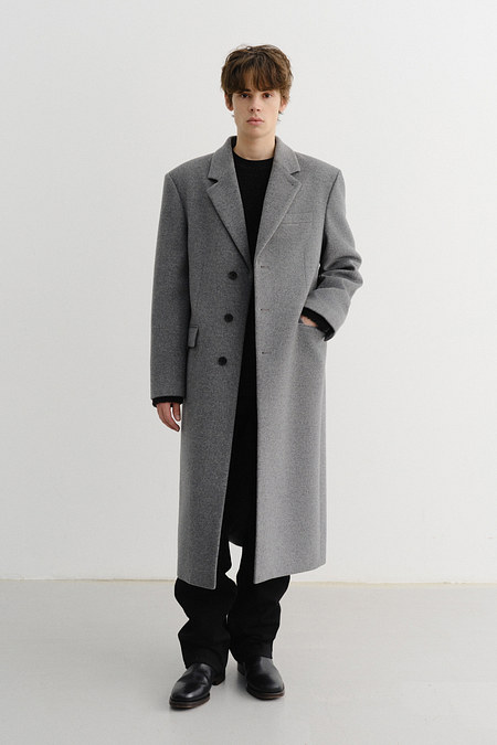 DUNST UNISEX SINGLE-BREASTED CASHMERE COAT MELANGE GREY_M_UDCO5D126G2 | 신세계V
