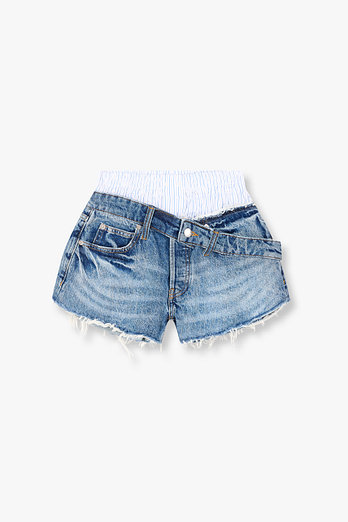 ALEXANDERWANG 복서 드롭 웨이스트밴드 데님 쇼츠 | 신세계V