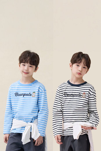 BEANPOLE KIDS [시즌오프30%][BEANPOLE KIDS] 26SS 달이 자수 스트라이프 긴소매 티셔츠 (2종 택1) | 신세계V