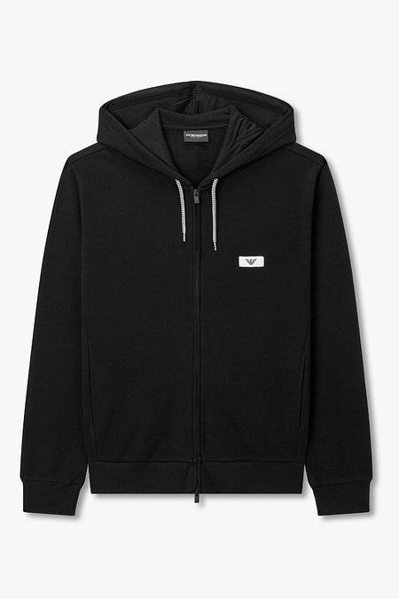 EMPORIO ARMANI UNDERWEAR 남성 이글 로고 패치 라운지 후디 집업 | 신세계V